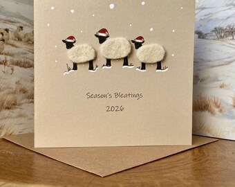 Felted Wool Lambs Christmas Card for 2026 | Personalised Family Greetings