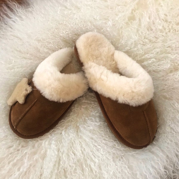 Sheepskin Slippers | Sheepskin Mules | Ladies Slippers | Fur Lined | Suede Slippers