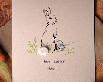 Happy Easter | 1st Easter | Personalised card  | Bunny Card | Rabbit Drawing | Granddaughter Easter | Grandson Easter |