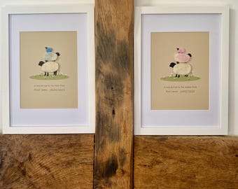Nieuw babycadeau | Gepersonaliseerde schapenprint met aangepaste geboortedetails