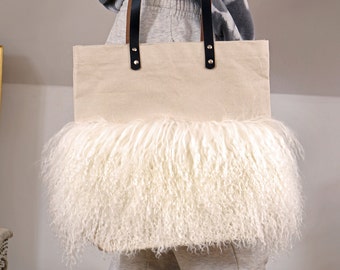 Sheepskin Shoulder Bag | Tote Bag | Shopper for women | Genuine Tibetan Sheepskin