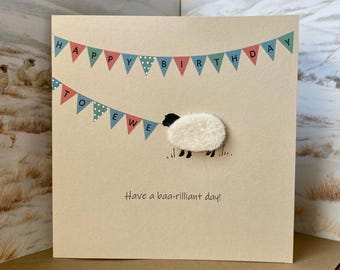 Personalized Sheep Birthday Card: Handmade Wool Keepsake