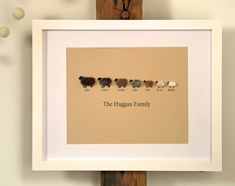 Personalized Sheep Family Tree Print: Wool Felted Family Portrait