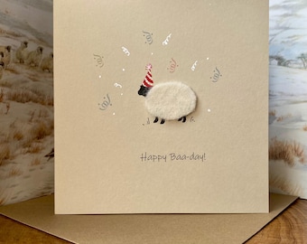 Funny Sheep Birthday Card: Handmade Wool Felt Baa-Day