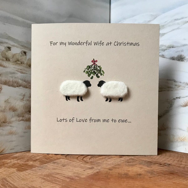 Tarjeta de Navidad de esposa / Tarjeta de oveja / Tarjeta personalizada / Navidad de novia