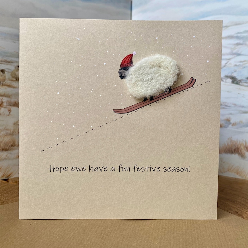 Carte de Noël | Carte drôle de mouton | Skier des moutons | Voeux de saison | Carte de fête | Bonne année image 1