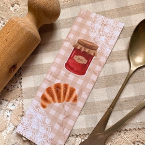 Croissant Bookmark Cottagecore bookmark Bread bookmarks Recycled bookmarks Spring bookmarks Bakery Cottagecore stationery image 1