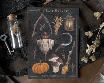 Carte postale de récolte | Horreur folklorique, halloween, effrayant, recyclé, citrouille, champignon, witchy, goblincore, gothique, witchcore, RPG, fantasy