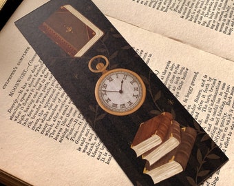 Library Bookmark | Illustrated bookmark | Dark academia bookmark | Recycled bookmark | Cottagecore | Steampunk | Bookish