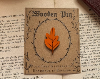 Wooden Autumn Leaf Pin | Cottagecore pin | Leaf pin | Dark academia | wooden pin, botanical, brooch