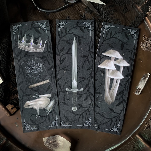 Dark Fairytale Bookmarks Set of 3 | Dark academia bookmarks | Spooky | Recycled | Goth | Knightcore | Gothic | Witchcore | RPG | Fantasy