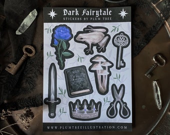 Dark Fairytale Sticker Sheet | Dark Academia | Rose | Frog | Book | Mushroom | Bookish | Stationery | Witch | Witchy | RPG | Fantasy