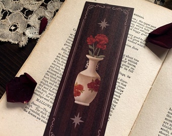 Rose Vase Bookmark | Illustrated bookmarks | Dark academia bookmark | Victorian Gothic Bookmarks | Recycled bookmark | Cozy bookmark | Goth