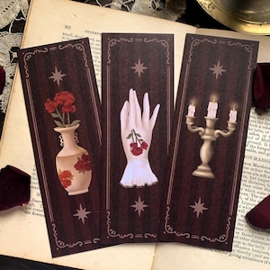 Victorian Bookmarks Set of 3 | Illustrated bookmarks | Dark academia bookmarks | | Gothic Bookmarks | Recycled bookmarks | Cozy bookmarks