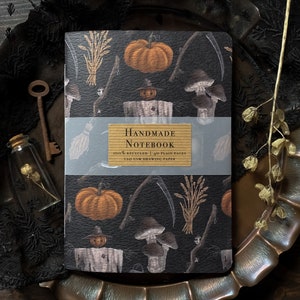 Harvest Notebook | Folk Horror, A5 handmade sketchbook, dark academia, cottagecore, goblincore, gothic stationery, halloween, witch, pumpkin