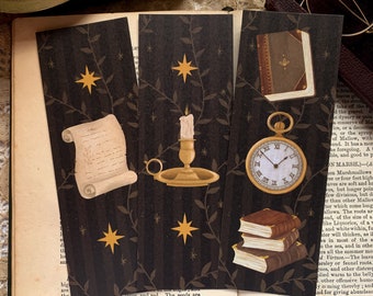 Bookmarks Set of 3 (Set B) | Library Bookmarks | Illustrated bookmarks | Dark academia bookmarks | Recycled bookmarks | Steampunk Bookmarks