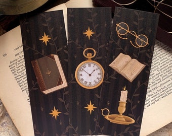 Bookmarks Set of 3 (Set A) | Library Bookmarks | Illustrated bookmarks | Dark academia bookmarks | Recycled bookmarks | Steampunk Bookmarks