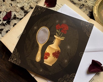 Rosenvase Grußkarte - Blankokarte | Viktorianische Karte | Vintage Karte | Dunkle Akademiker | Gotik | Gothic Karte | Victoriana | Eco-Karte
