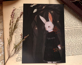 Rabbit Girl Postcard - | Gothic Postcard | Dark academia | Cottagecore | Postcard print |  Eco postcard | Goth postcard |  Recycled