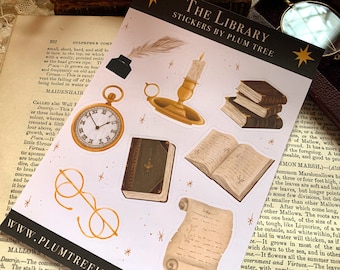 Library Sticker Sheet | Dark Academia Stickers | Bookish Sticker | Vintage Stationery | Book Sticker | Cottagecore Stickers | Light Academia