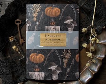 Harvest Notebook | Folk Horror, A5 handmade sketchbook, dark academia, cottagecore, goblincore, gothic stationery, halloween, witch, pumpkin