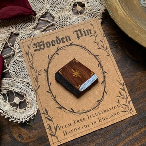 Wooden Spellbook Pin | Wooden pin | Halloween pin | Dark academia | Handmade pin | Witch pin
