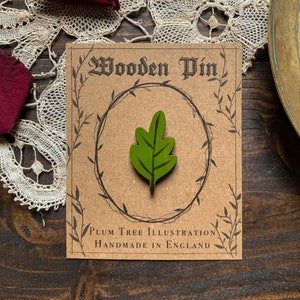 Wooden Leaf Pin - hand painted, wooden pin, botanical, brooch