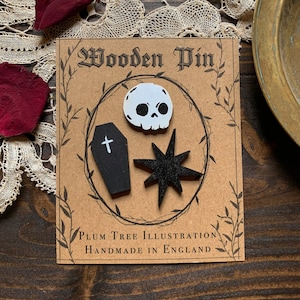 Goth Wooden Pin Set of 3 - Wooden pin | Witch Pin | Goth pin | Halloween pin | Handmade pin | Gothic pin