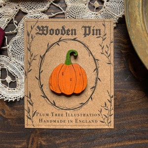 Wooden Pumpkin Pin - Wooden brooch, hand painted Halloween pin