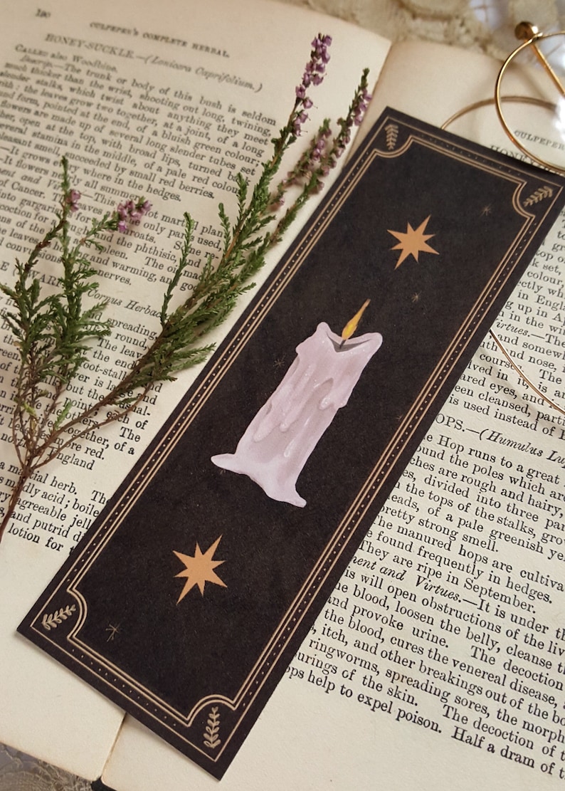 candle bookmark illustrated bookmark dark academia etsy