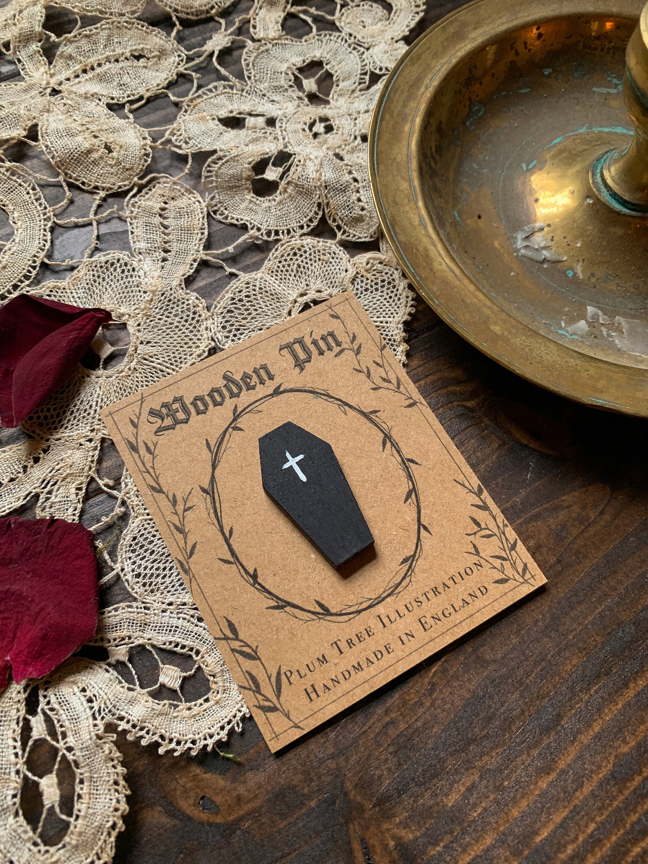 Wooden Coffin Pin - Gothic Pin | Halloween Pin | Handmade Pin | Witch ...