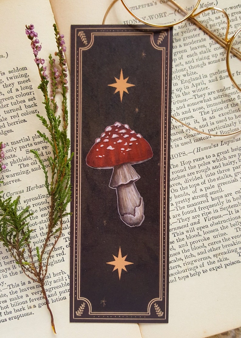 mushroom bookmark illustrated bookmark dark academia etsy