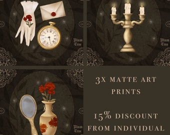 Conjunto de 3 impresiones victorianas / impresiones de arte gótico / impresión de arte académico oscuro / decoración de pared / decoración de pared gótica / arte espeluznante / pared de galería / mate