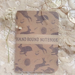 Hand Made Notebook - hand bound notebook, hare design, cottagecore