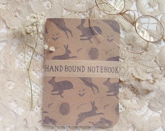 Hand Made Notebook - hand bound notebook, hare design, cottagecore