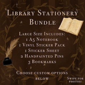 Pacote de biblioteca tamanho grande - Conjunto de papelaria mágica | Papelaria Dark Academia | Papelaria Cottagecore | Steampunk | Sustentável | Feito à mão