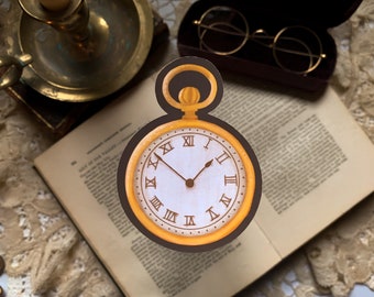 Autocollant vinyle Library Pocket Watch - | Autocollants foncés d’université | Autocollants Cottagecore | Autocollants de bibliothèque | Steampunk | Autocollants bookish