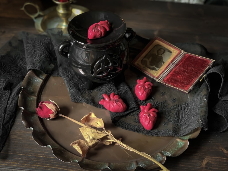 Blood Rose Soy Wax Melts Gothic wax melts, anatomical heart, valentines, witchy, spooky, halloween, sustainable, dark academia, witchcore image 2