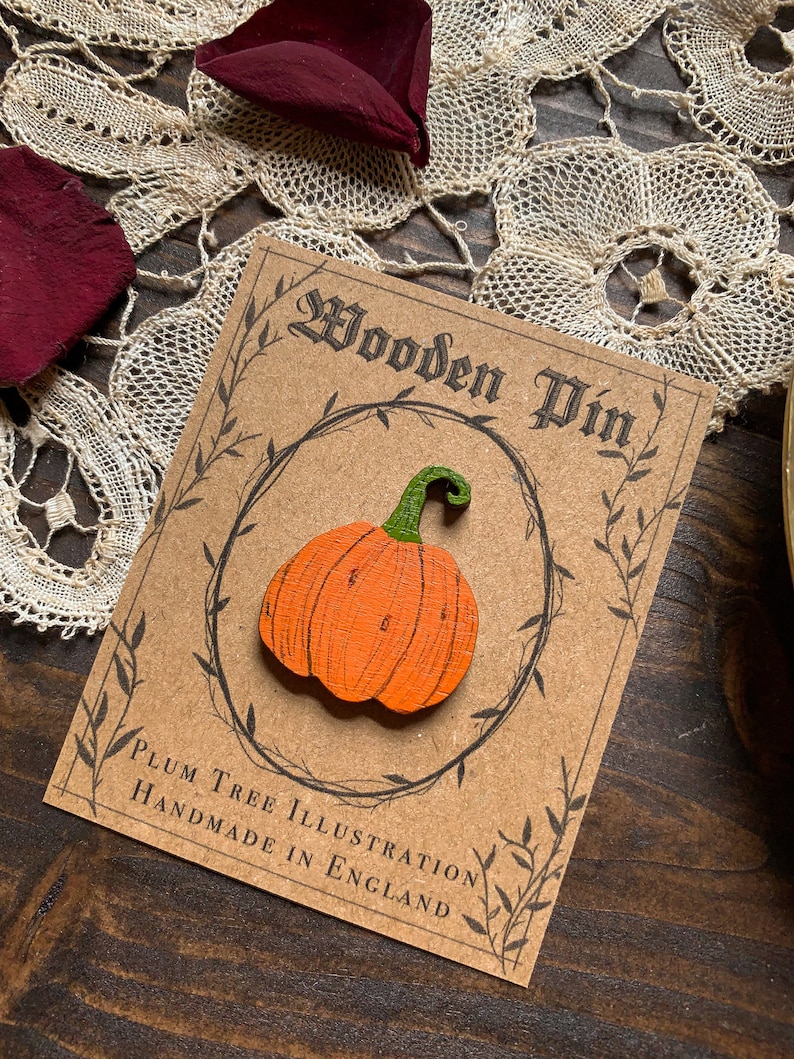 Wooden Pumpkin Pin - Wooden Brooch, Hand Painted Halloween Pin - Etsy