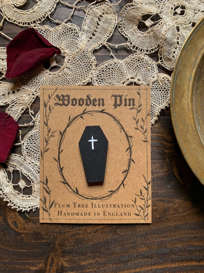 Wooden Coffin Pin - Gothic Pin | Halloween Pin | Handmade Pin | Witch ...