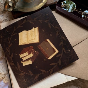 Cartão comemorativo de livros antigos - Cartão em branco | Cartão de biblioteca | Cartão vintage | Cartão literário | Academia sombria | Cottagecore | Steampunk | Cartão ecológico