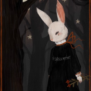 Rabbit Girl Gothic Art Print Illustration A5