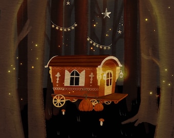 Magical Caravan Illustration Print - Matte Art Print, A5, A6