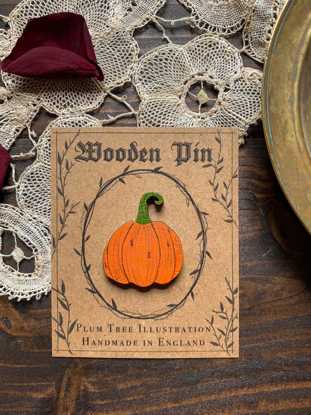 Wooden Pumpkin Pin - Wooden Brooch, Hand Painted Halloween Pin - Etsy