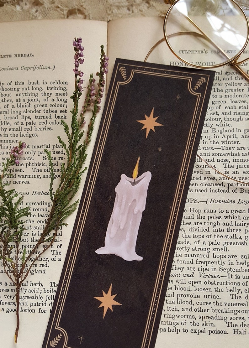 candle bookmark illustrated bookmark dark academia etsy