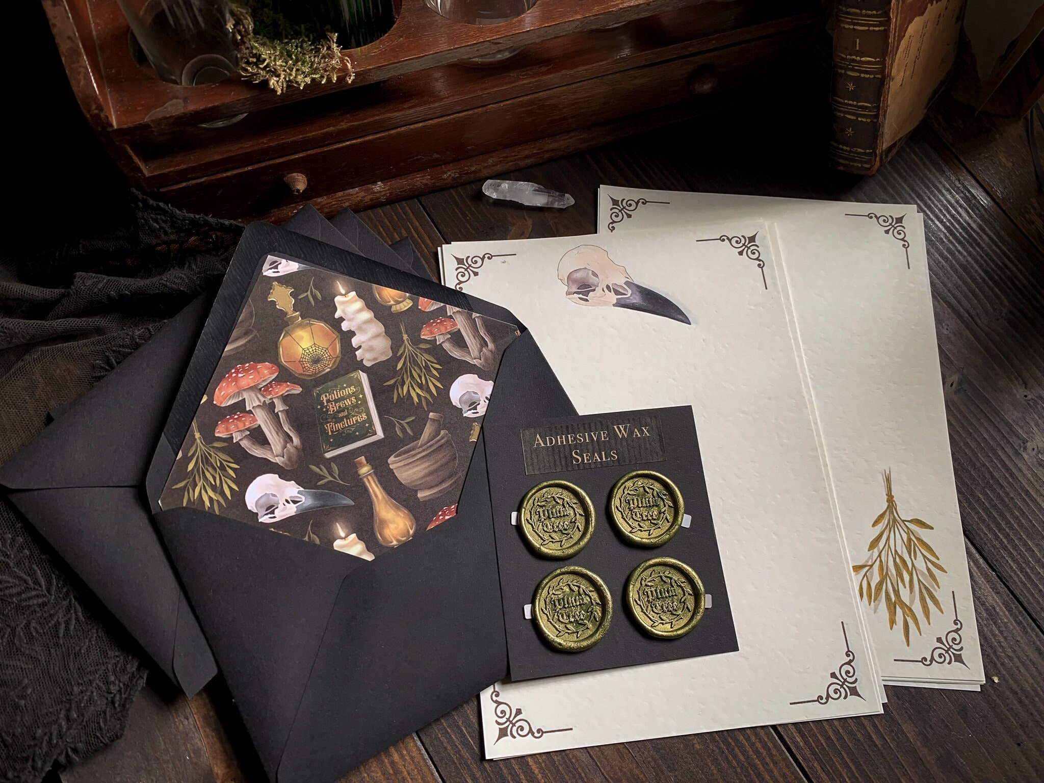 Witchy Letter Writing Set with Wax Seals | Stationery Set | RPG | Fantasy | Writing Paper | Dark academia | Bookish gift | Goth | goblincore