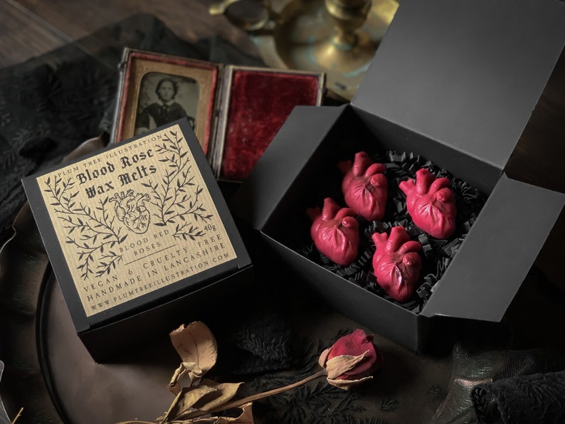 Blood Rose Soy Wax Melts Gothic wax melts, anatomical heart, valentines, witchy, spooky, halloween, sustainable, dark academia, witchcore image 1