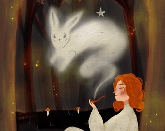 Ilustracja z fajką magiczną – matowy wydruk artystyczny, A5, A6