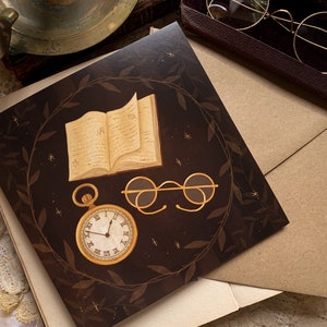 Library Greeting Card - Blank card | Library card | Vintage Card | Bookish Card | Dark academia | Cottagecore | Steampunk | Eco card