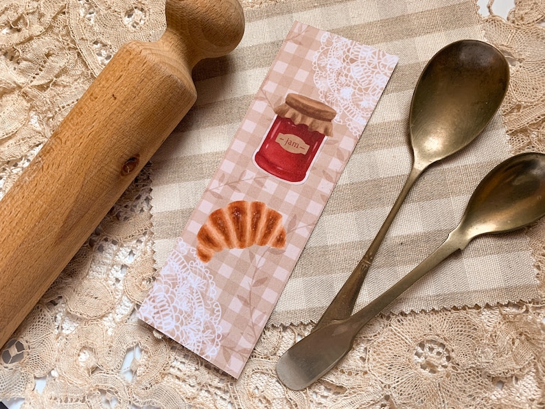 Croissant Bookmark Cottagecore bookmark Bread bookmarks Recycled bookmarks Spring bookmarks Bakery Cottagecore stationery image 1